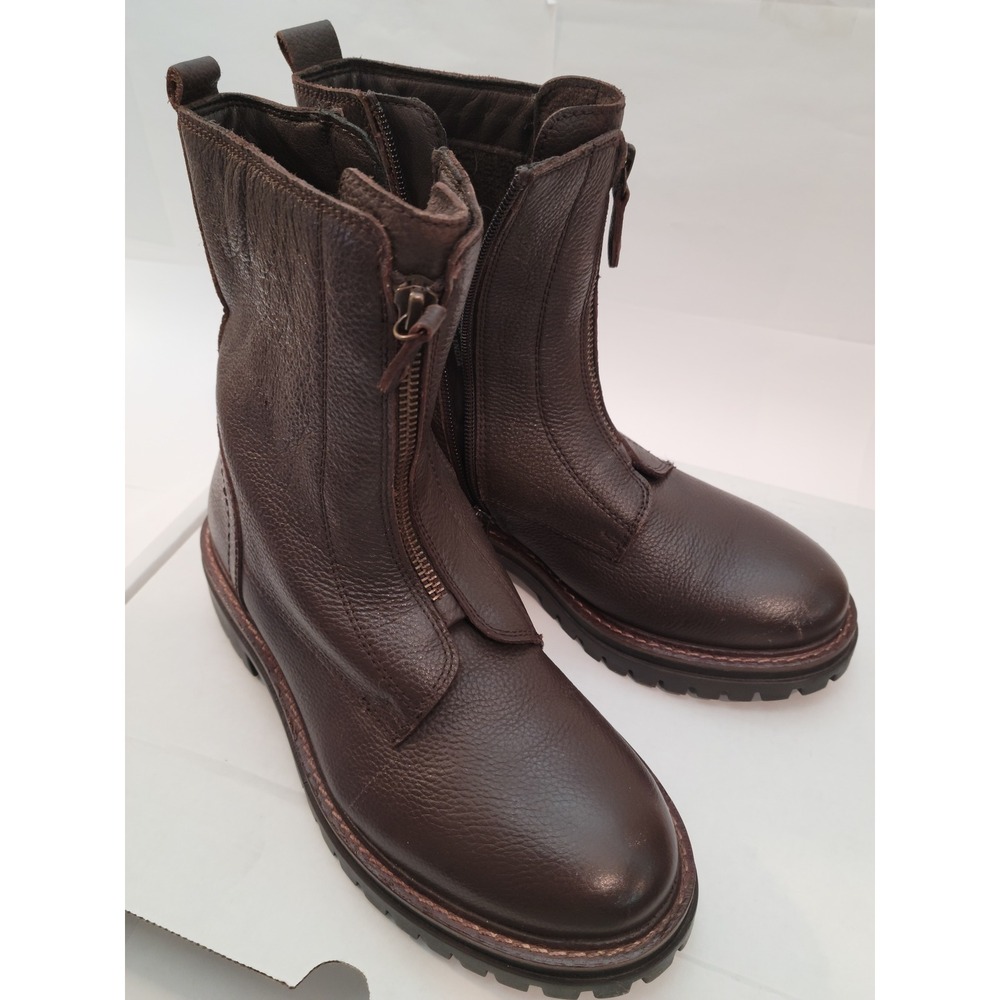 Alberto Torresi Italian Boots Womens 6.5 37 Front‎ Zip Combat Brown Leather Lug